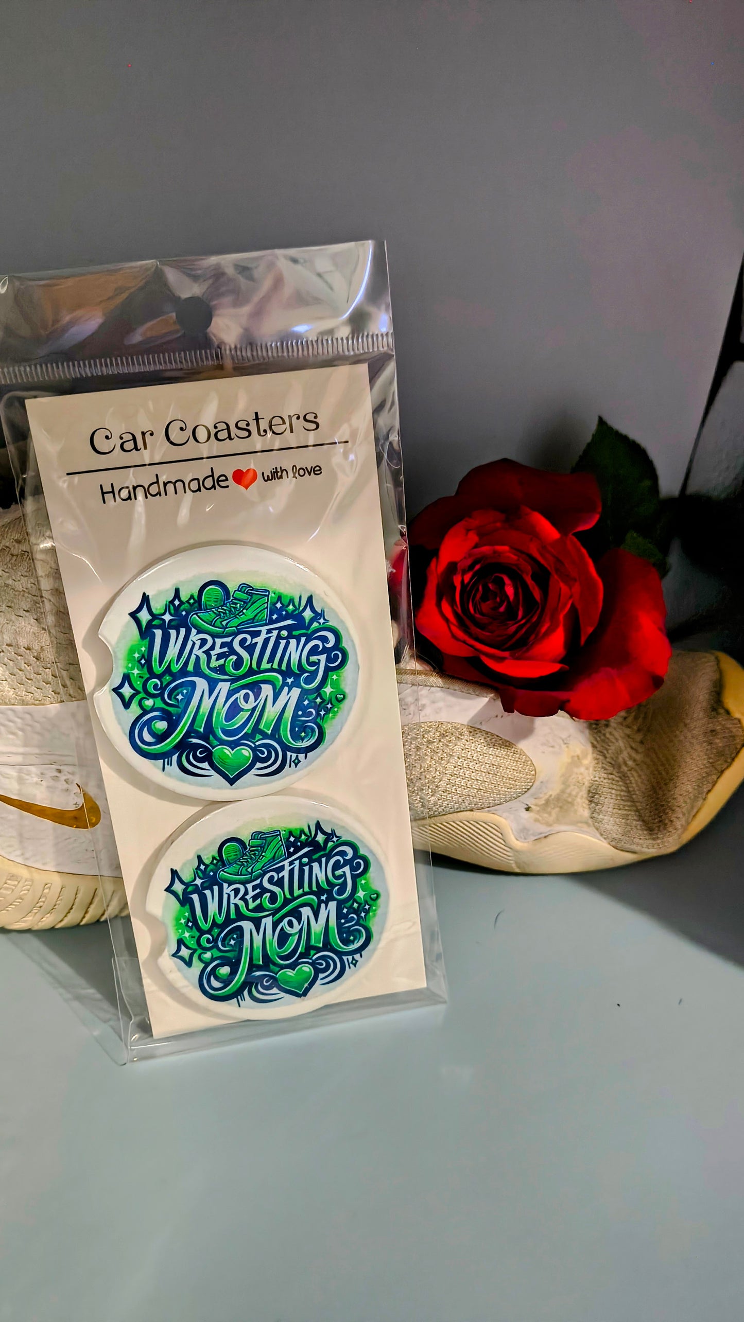 Wrestling Mom Car Coasters - Green