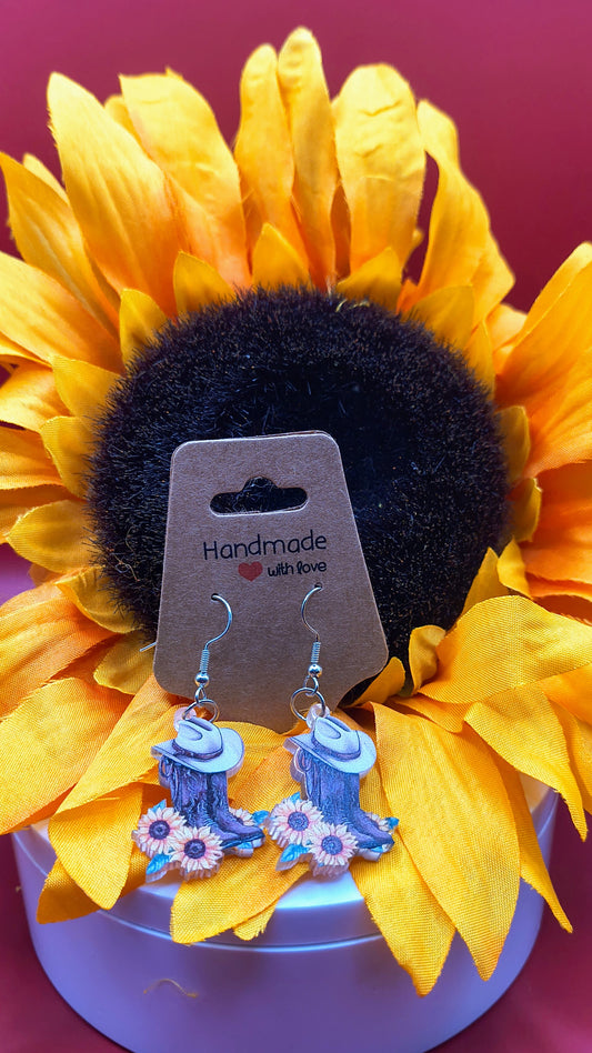Cowboy hats, cowboy boots, and sunflower Earrings