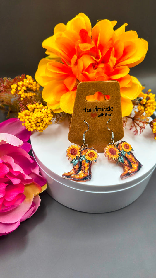 Sunflower Cowboy Boot Earrings