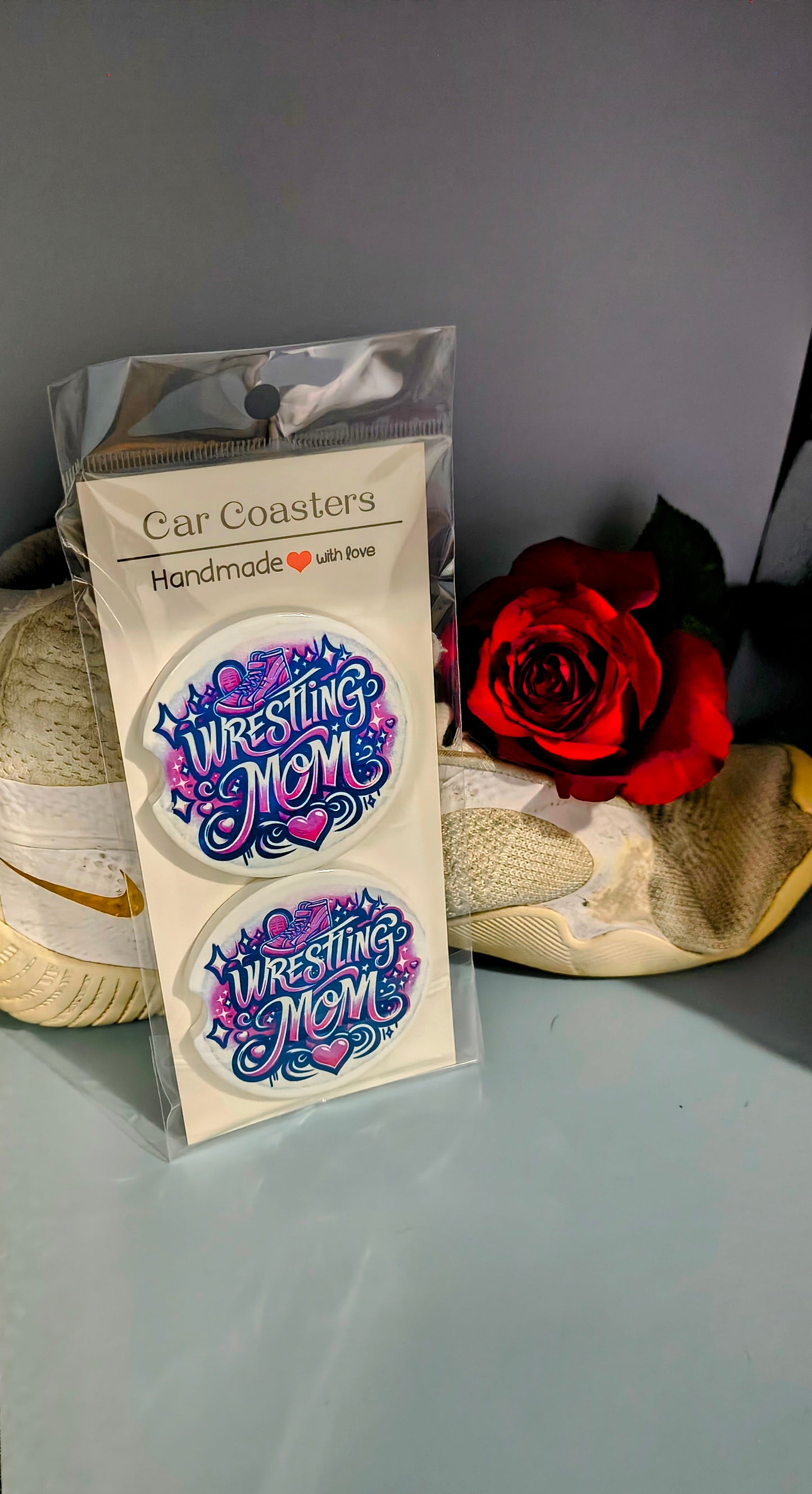 Wrestling Mom Car Coasters - Purple