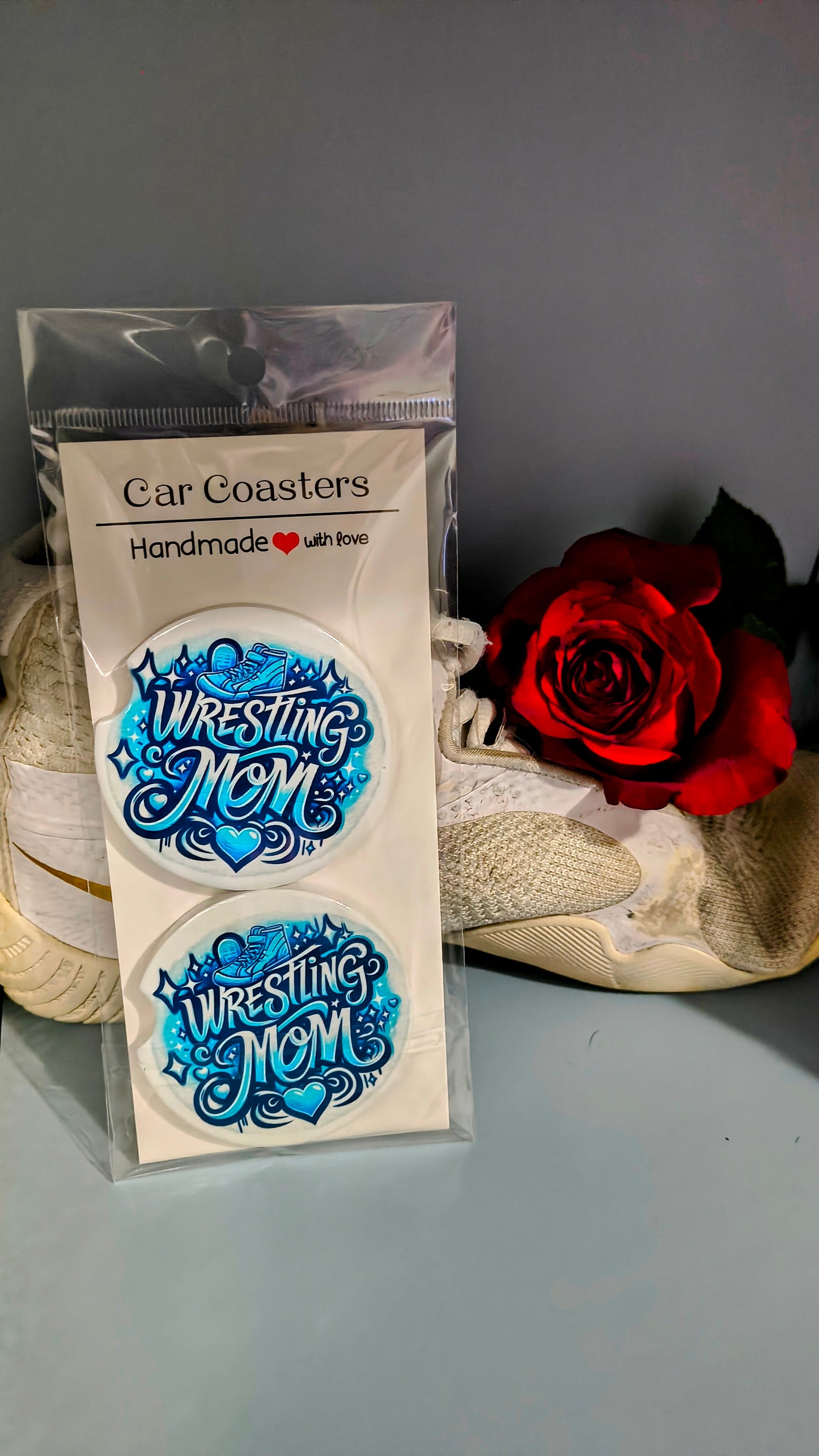 Wrestling Mom Car Coasters - Turquoise