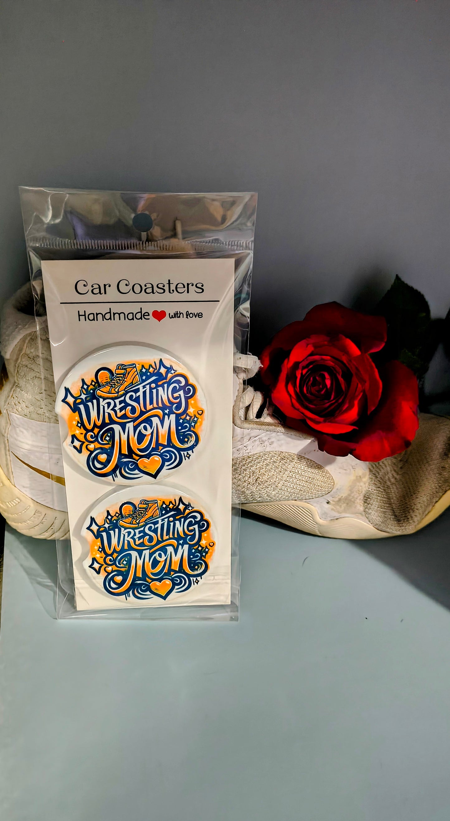 Wrestling Mom Car Coasters - Orange