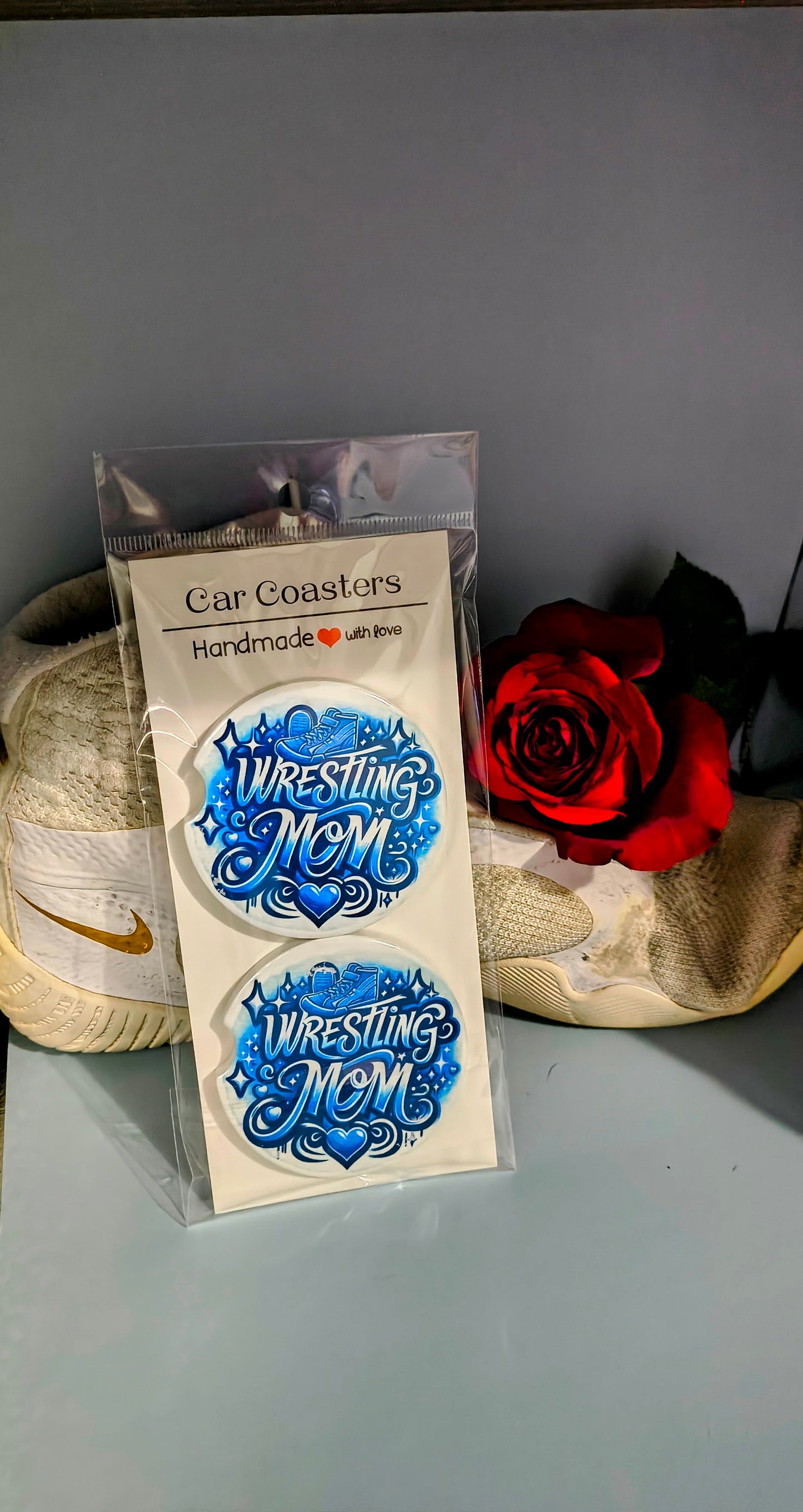 Wrestling Mom Car Coasters - Dark Blue